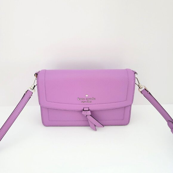 Kate Spade KM611 Knot Pebbled Leather Mini Flap Crossbody Handbag Wisteria - Picture 2 of 8